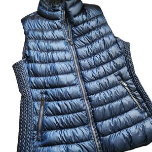 DKNY Sport Puffer Vest Womens Large Premium Duck Down Outerwear Outdoor Navy Blu